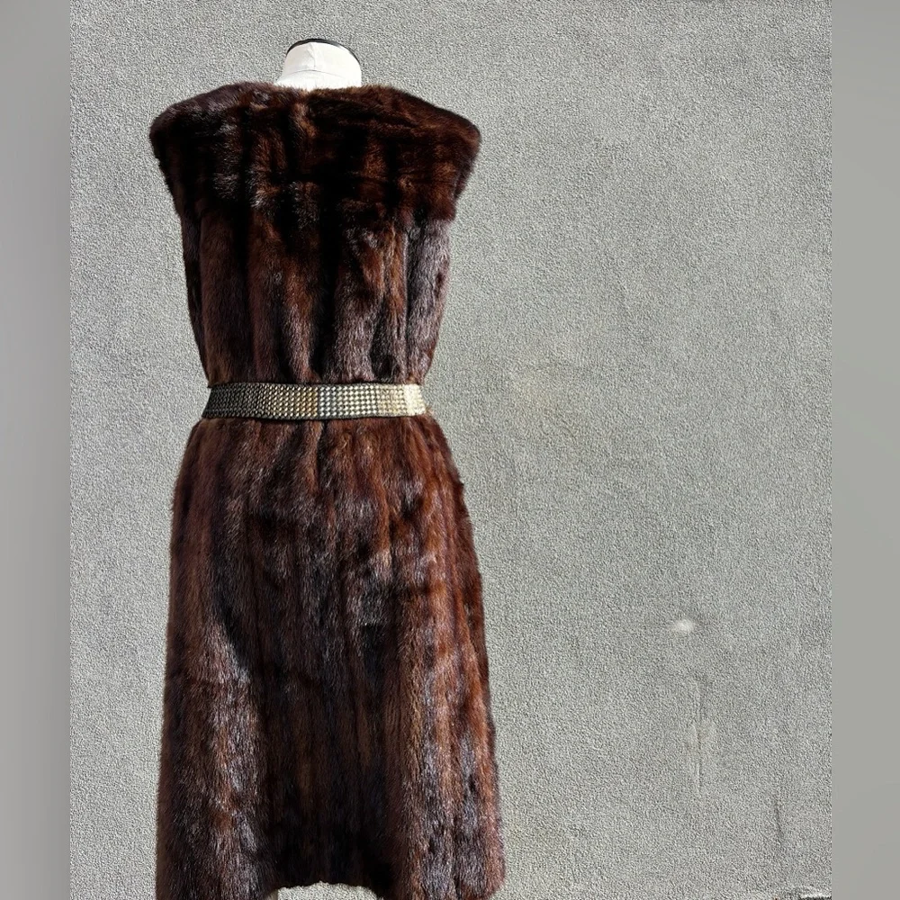 Vintage chocolate mink oversize  sleeve less Fur Coat - Picture 7 of 12